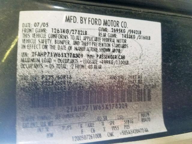 2FAHP71W65X178309 - 2005 FORD CROWN VICT BLACK photo 10