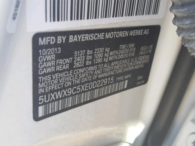 5UXWX9C5XE0D22915 - 2014 BMW X3 XDRIVE2 WHITE photo 10