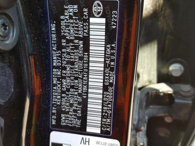 4T1BK1EB4FU161984 - 2015 TOYOTA AVALON XLE BLACK photo 10