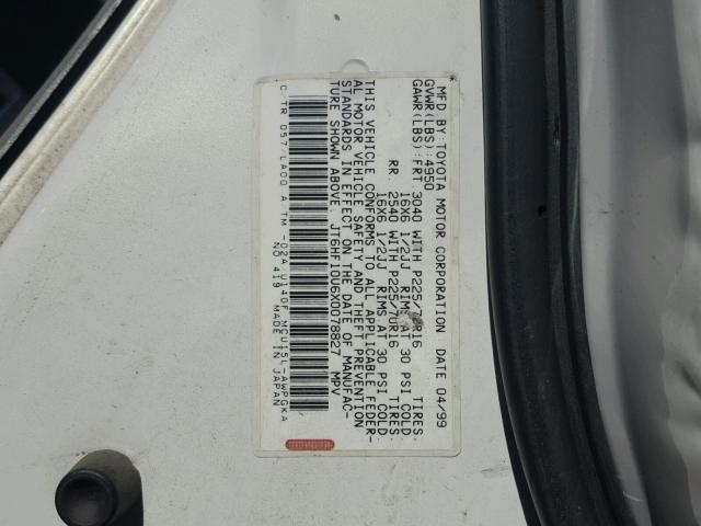 JT6HF10U6X0078827 - 1999 LEXUS RX 300 WHITE photo 10