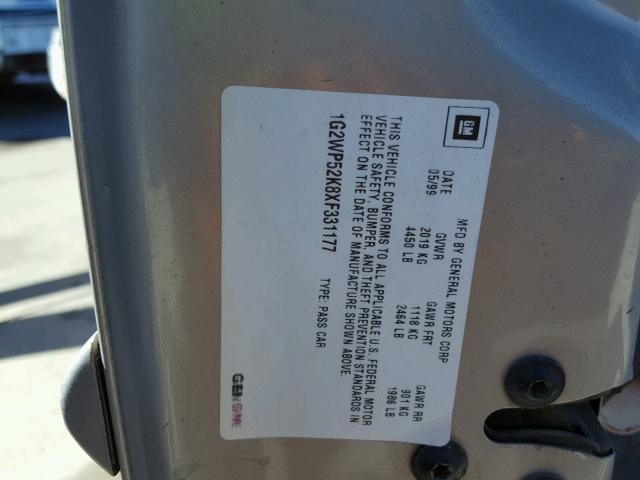 1G2WP52K8XF331177 - 1999 PONTIAC GRAND PRIX GRAY photo 10