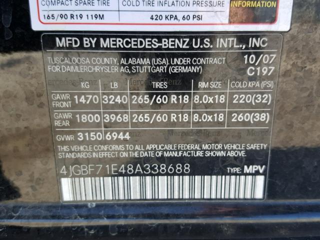 4JGBF71E48A338688 - 2008 MERCEDES-BENZ GL 450 4MA BLACK photo 10