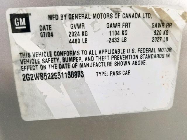 2G2WS522551130873 - 2005 PONTIAC GRAND PRIX SILVER photo 10