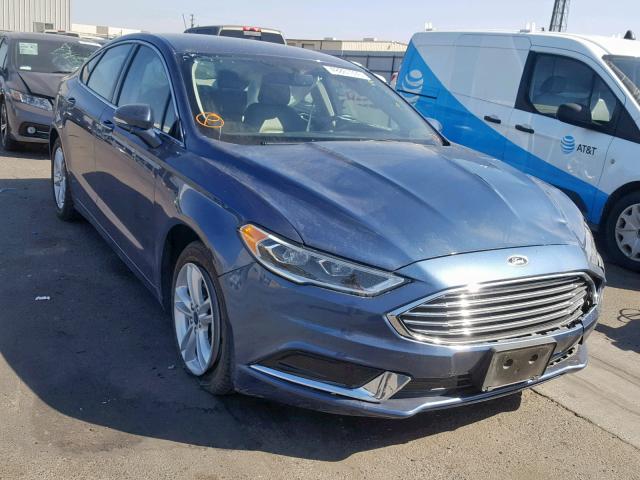 3FA6P0HD7JR104599 - 2018 FORD FUSION SE BLUE photo 1