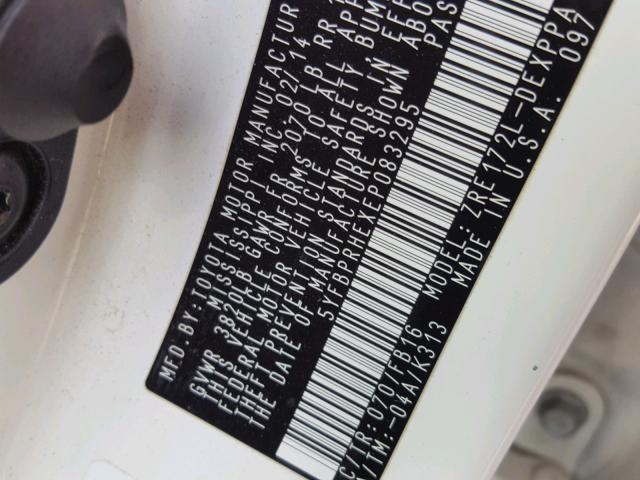 5YFBPRHEXEP083295 - 2014 TOYOTA COROLLA EC 白色 照片 10