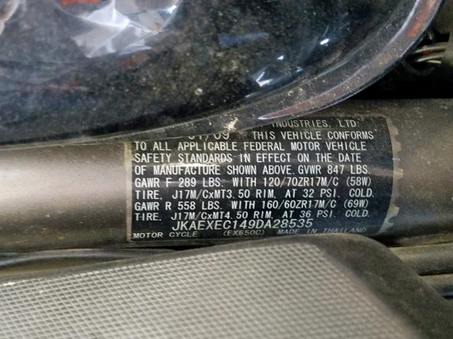 JKAEXEC149DA28535 - 2009 KAWASAKI EX650 C 黑色 照片 10