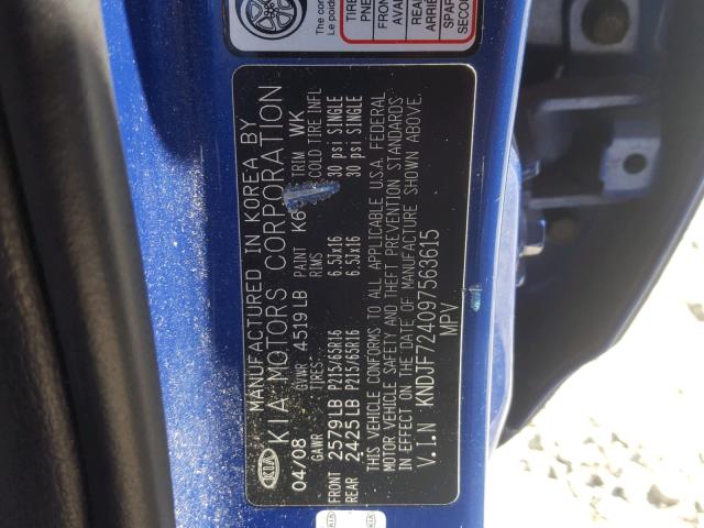 KNDJF724097563615 - 2009 KIA SPORTAGE L BLUE photo 10