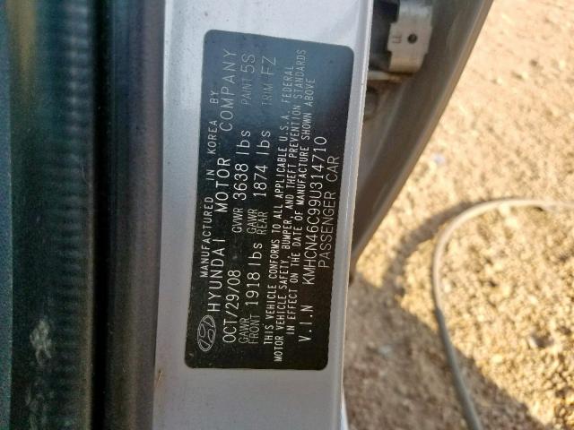 KMHCN46C99U314710 - 2009 HYUNDAI ACCENT GLS SILVER photo 10