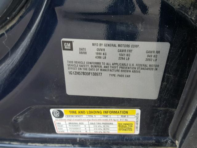 1G1ZH57B39F138977 - 2009 CHEVROLET MALIBU 1LT BLUE photo 10