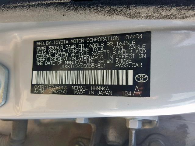 JTKKT624650089821 - 2005 TOYOTA SCION XA GRAY photo 10