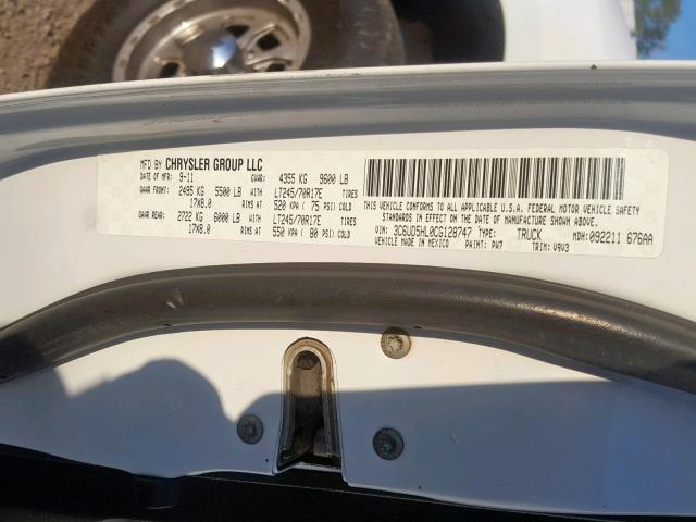 3C6UD5HL0CG128747 - 2012 DODGE RAM 2500 S WHITE photo 10