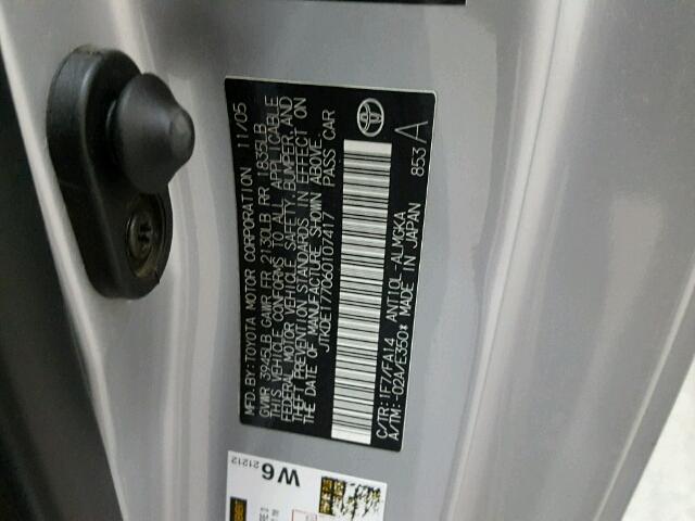 JTKDE177060107417 - 2006 TOYOTA SCION TC 银色 照片 10