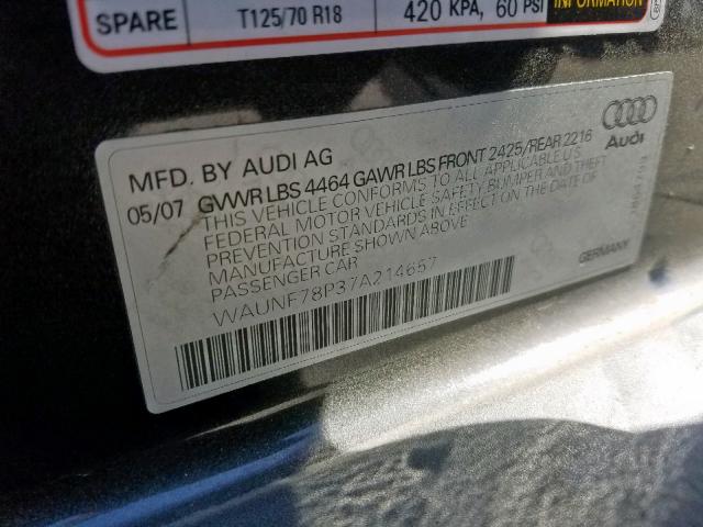 WAUNF78P37A214657 - 2007 AUDI A3 2.0 PRE GRAY photo 10