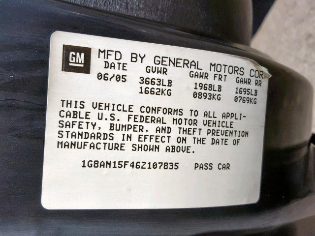 1G8AN15F46Z107835 - 2006 SATURN ION LEVEL SILVER photo 10