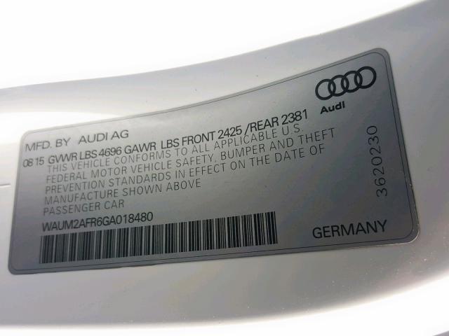 WAUM2AFR6GA018480 - 2016 AUDI A5 PREMIUM WHITE photo 10