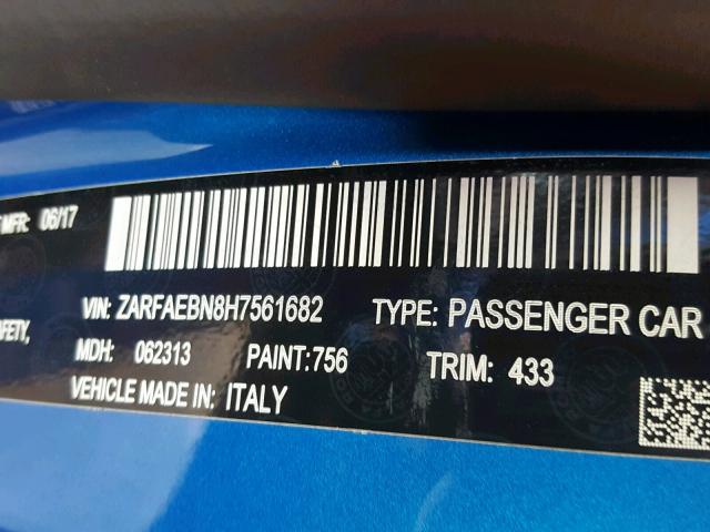 ZARFAEBN8H7561682 - 2017 ALFA ROMEO GIULIA BLUE photo 10