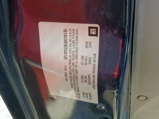 1G1AL58F087240128 - 2008 CHEVROLET COBALT LT BLUE photo 10