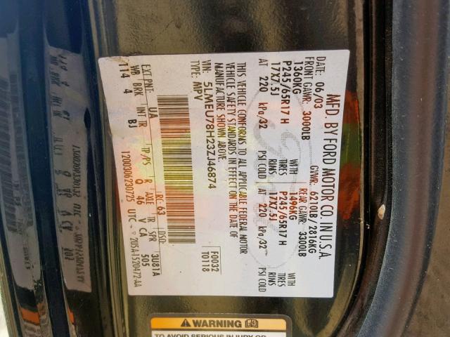 5LMEU78H23ZJ46874 - 2003 LINCOLN AVIATOR Qara foto 10