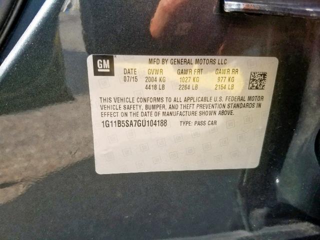 1G11B5SA7GU104188 - 2016 CHEVROLET MALIBU LIM 灰色 照片 10