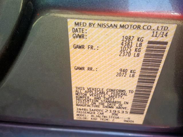 1N4BL3AP0FC219535 - 2015 NISSAN ALTIMA 3.5 GRAY photo 10