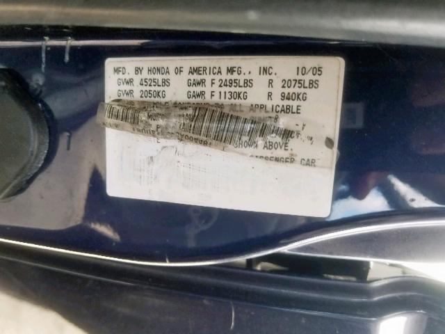 19UUA66276A004481 - 2006 ACURA 3.2TL BLUE photo 10