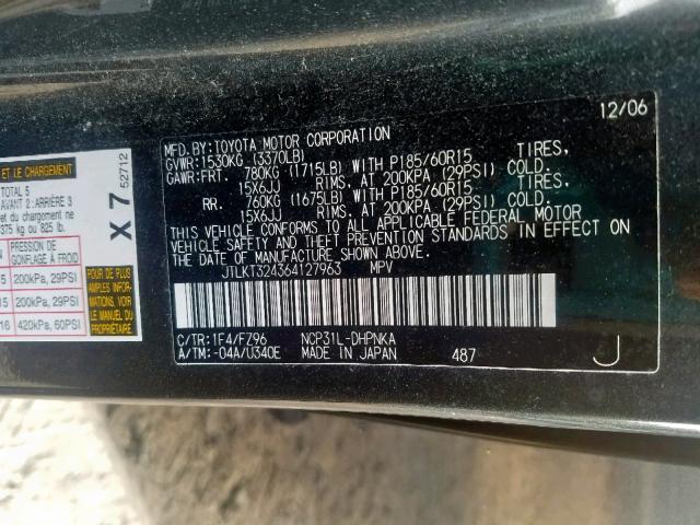 JTLKT324364127963 - 2006 TOYOTA SCION XB 黑色 照片 10