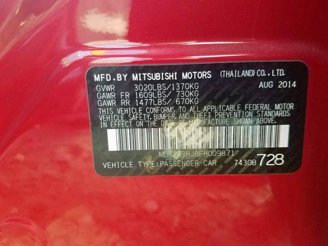 ML32A3HJ8FH009871 - 2015 MITSUBISHI MIRAGE DE RED photo 10