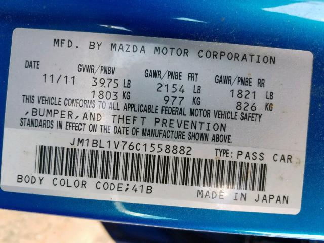 JM1BL1V76C1558882 - 2012 MAZDA 3 I BLUE photo 10