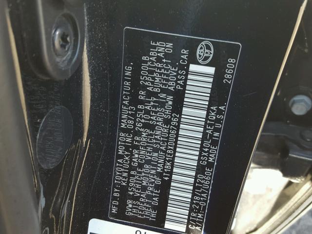 4T1BK1EBXDU067962 - 2013 TOYOTA AVALON BAS BLACK photo 10