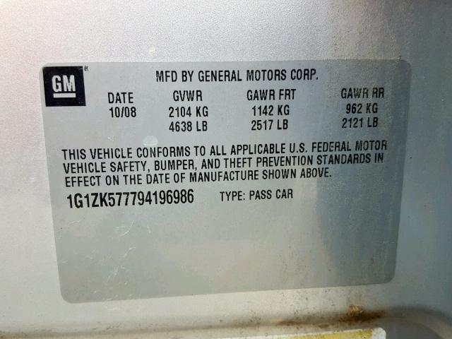 1G1ZK577794196986 - 2009 CHEVROLET MALIBU LTZ 银色 照片 10