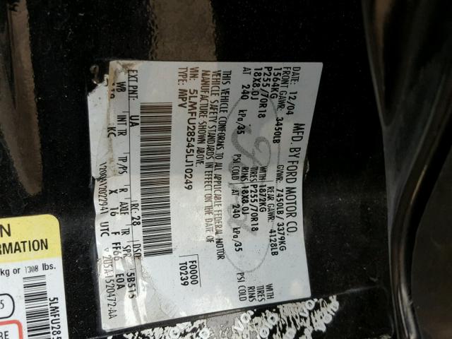 5LMFU28545LJ10249 - 2005 LINCOLN NAVIGATOR BLACK photo 10