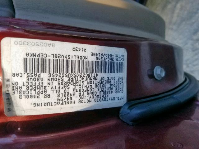 4T1BG22K5XU562456 - 1999 TOYOTA CAMRY CE BURGUNDY photo 10