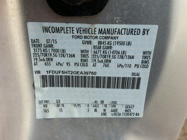 1FDUF5HT2GEA39760 - 2016 FORD F550 SUPER SILVER photo 10