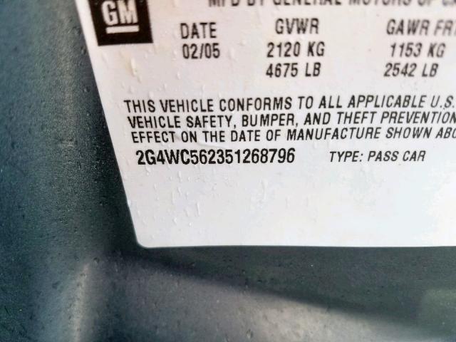 2G4WC562351268796 - 2005 BUICK LACROSSE C GRAY photo 10