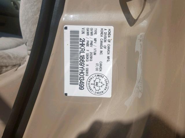 2HKRL1869YH013499 - 2000 HONDA ODYSSEY EX TAN photo 10