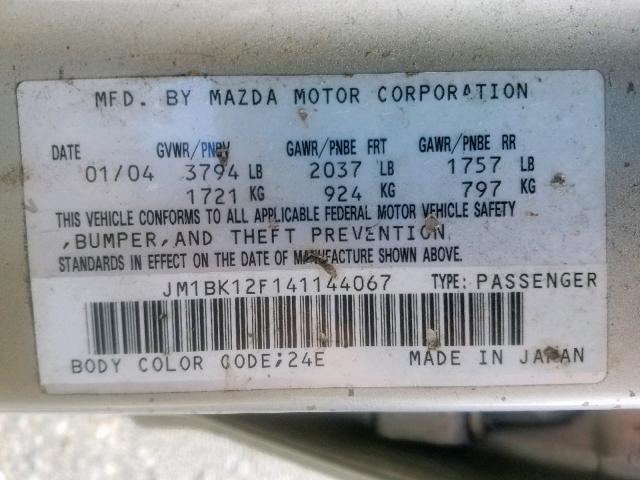 JM1BK12F141144067 - 2004 MAZDA 3 I TAN photo 10