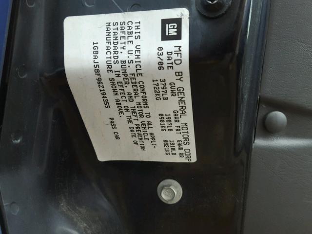 1G8AJ58F96Z194355 - 2006 SATURN ION LEVEL BLUE photo 10