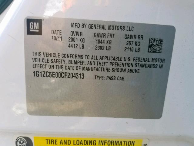 1G1ZC5E00CF204313 - 2012 CHEVROLET MALIBU 1LT 白色 照片 10