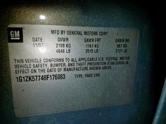 1G1ZK57748F176083 - 2008 CHEVROLET MALIBU LTZ 蓝色 照片 10