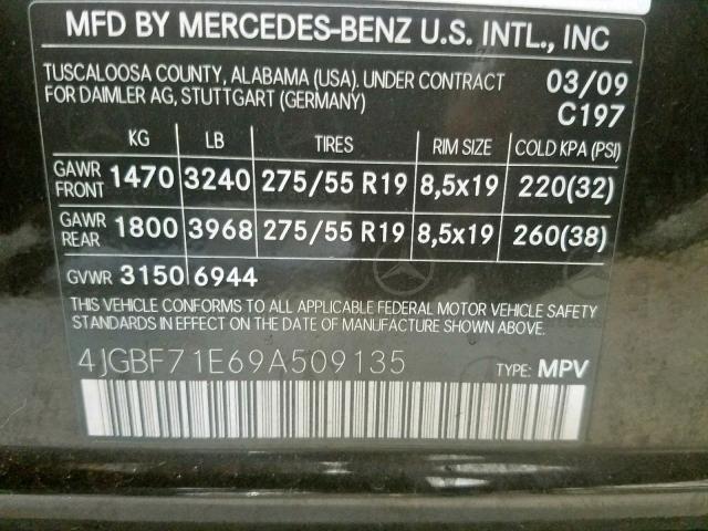 4JGBF71E69A509135 - 2009 MERCEDES-BENZ GL 450 4MA BLACK photo 10