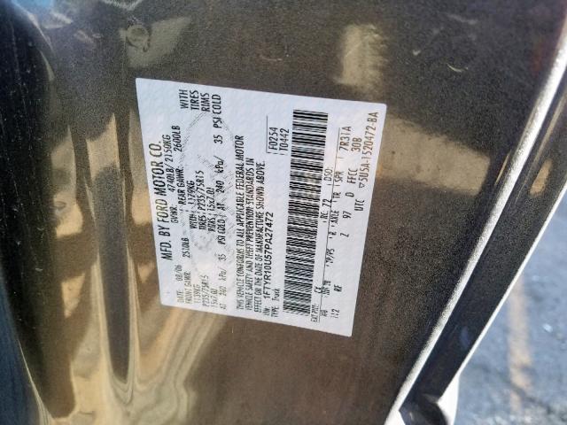 1FTYR10U57PA27472 - 2007 FORD RANGER GRAY photo 10