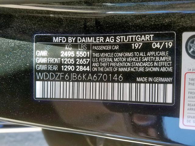 WDDZF6JB6KA670146 - 2019 MERCEDES-BENZ E 450 4MAT BLACK photo 10