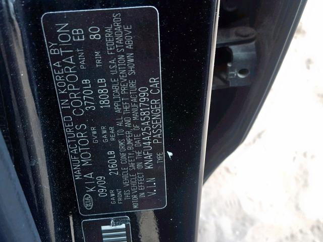 KNAFU4A25A5817990 - 2010 KIA FORTE EX BLACK photo 10