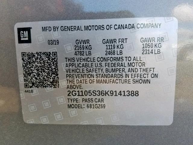 2G1105S36K9141388 - 2019 CHEVROLET IMPALA PRE TAN photo 10