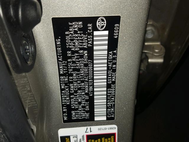 4T1BK1EB1DU006077 - 2013 TOYOTA AVALON BAS 金色 照片 10