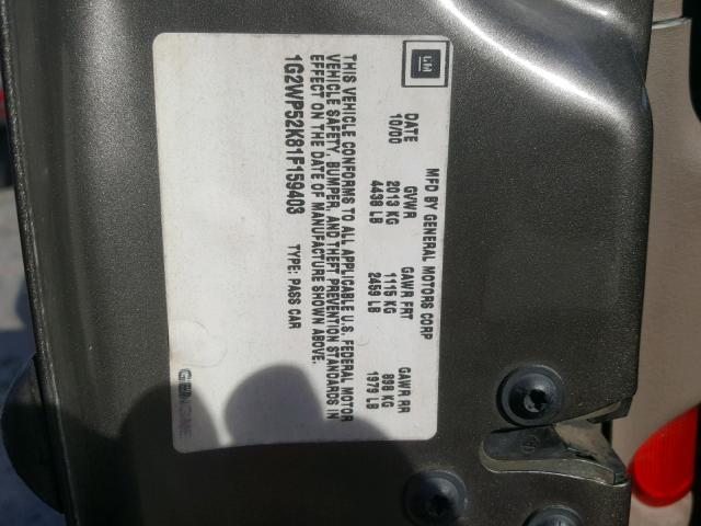 1G2WP52K81F159403 - 2001 PONTIAC GRAND PRIX GOLD photo 10