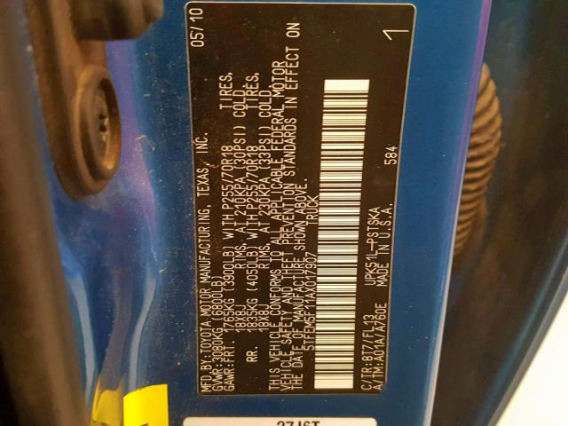 5TFEM5F11AX017907 - 2010 TOYOTA TUNDRA CRE BLUE photo 10