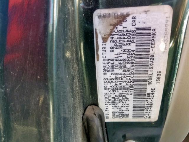 4T1BG22K3XU509254 - 1999 TOYOTA CAMRY CE GREEN photo 10