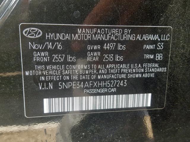 5NPE34AFXHH527243 - 2017 HYUNDAI SONATA SPO BLACK photo 10