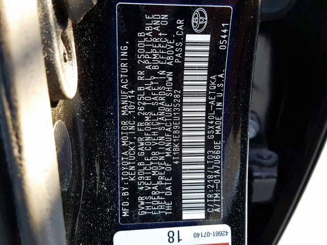 4T1BK1EB9EU135282 - 2014 TOYOTA AVALON BAS BLACK photo 10